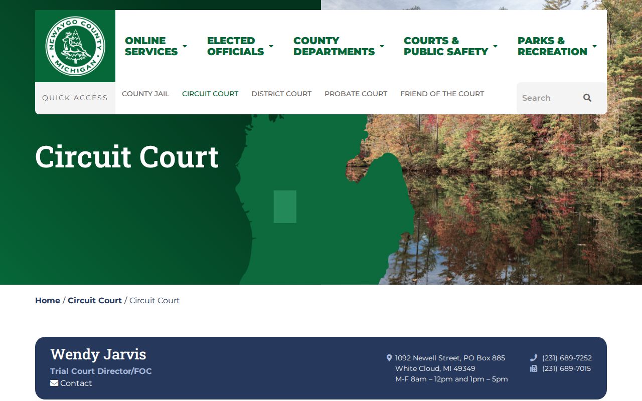 Newaygo County Circuit Court contact and jurisdiction information for bench warrant questions