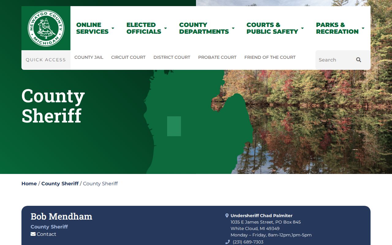 Newaygo County Sheriff contact block for Newaygo County warrant records and warrant service questions