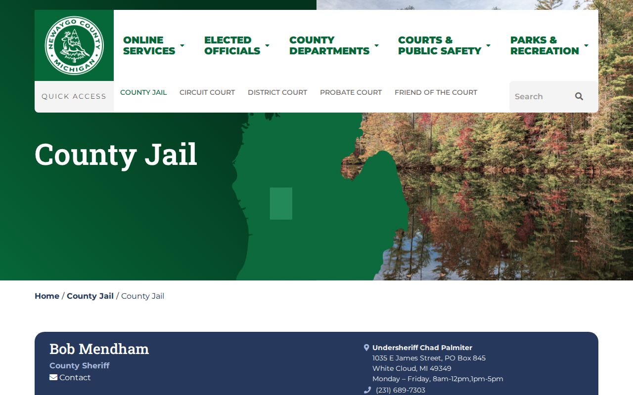 Newaygo County Jail entrance and contact information for custody questions about an outstanding Newaygo County warrant
