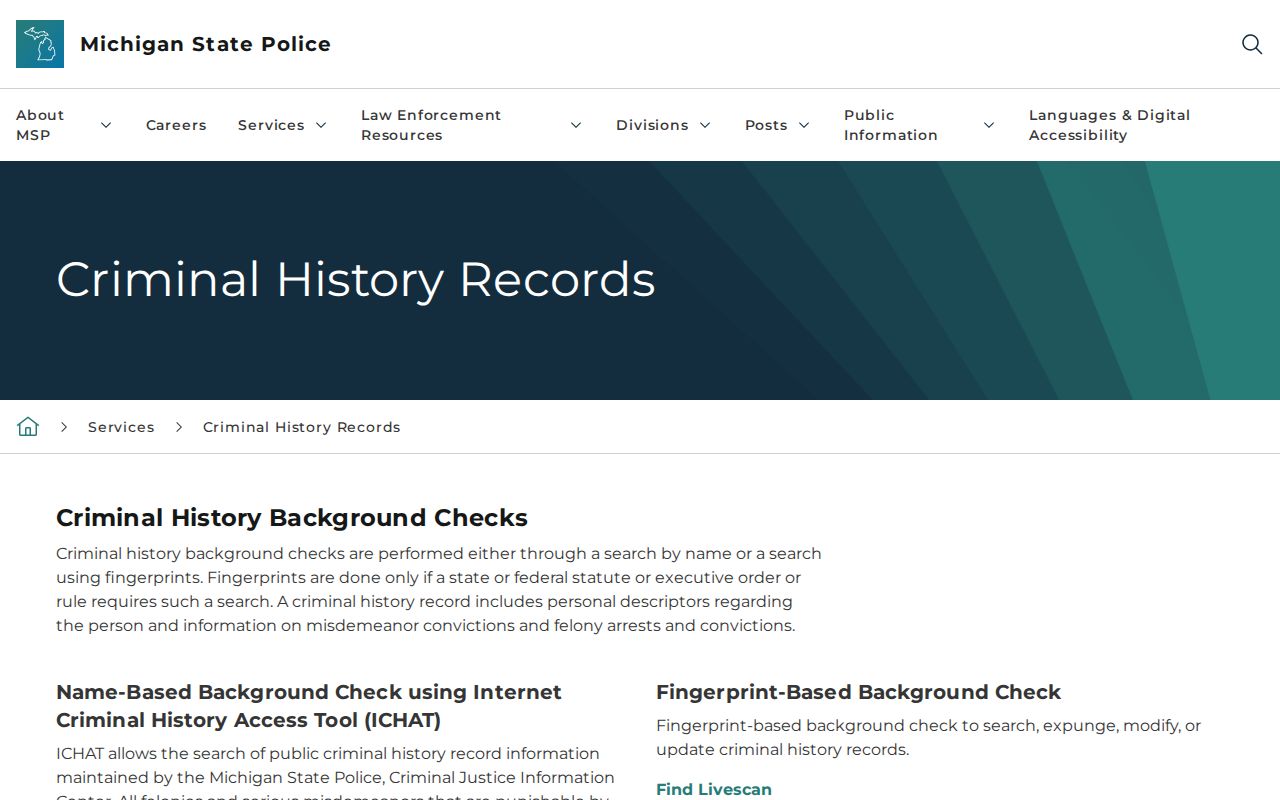 Michigan State Police ICHAT page noting that Newaygo County warrant information is excluded from the criminal history tool