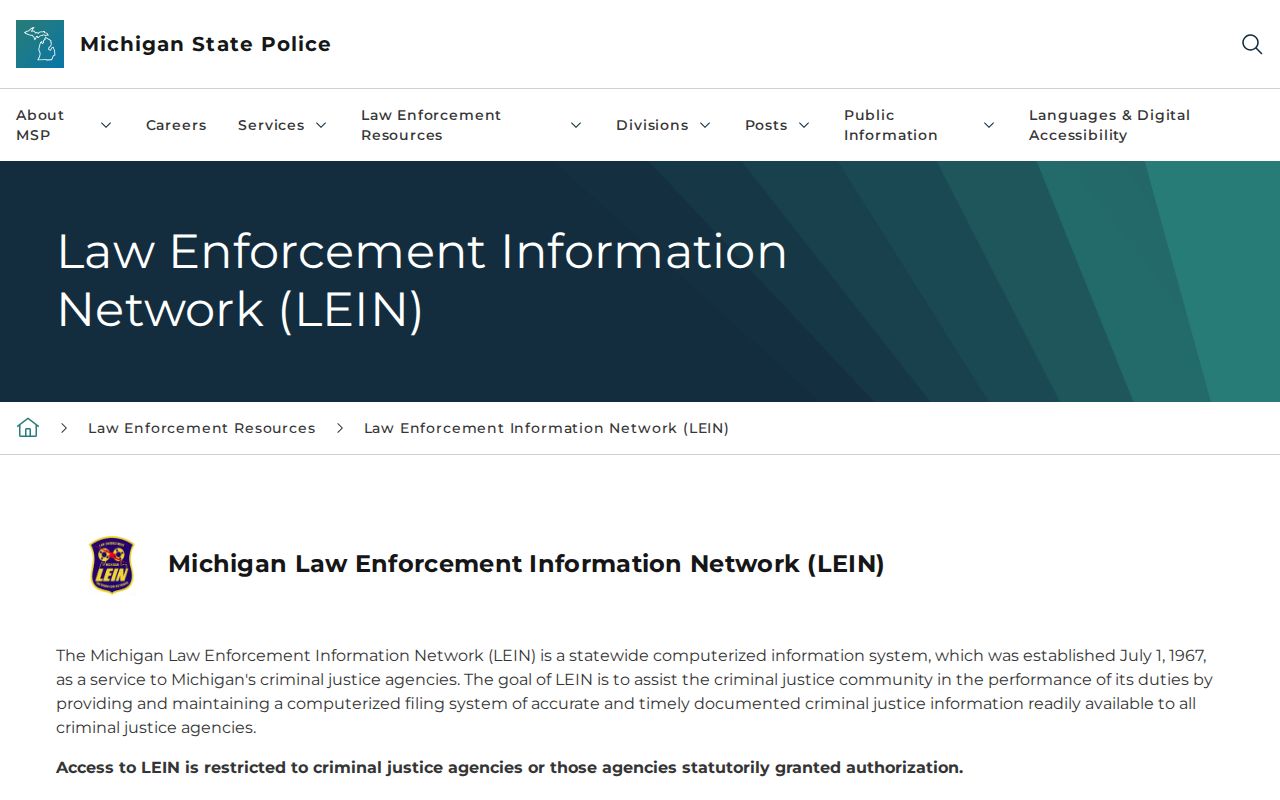 Michigan law enforcement network page showing restricted access with no public search for Newaygo County outstanding warrants