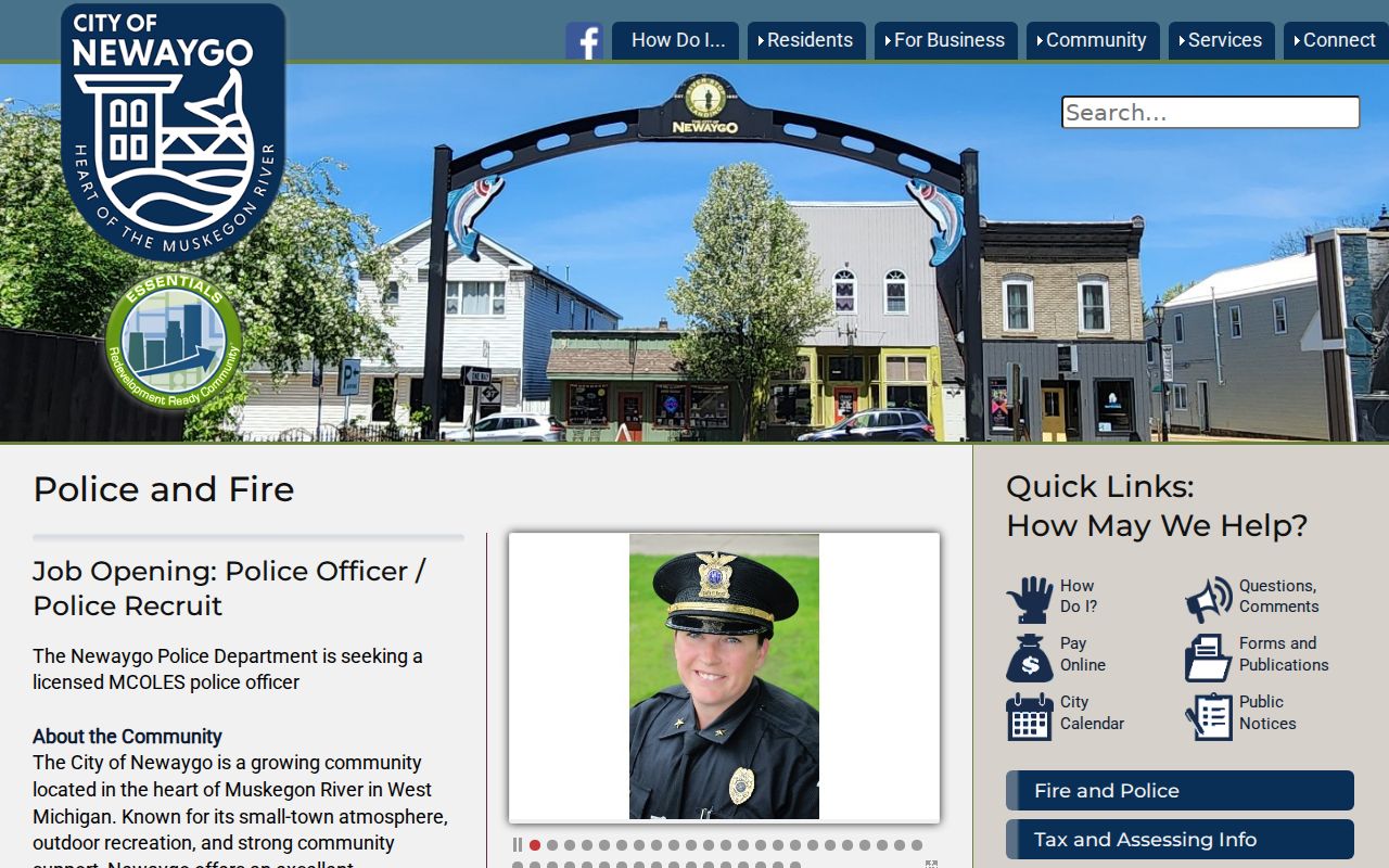 Newaygo Police Department contact and accreditation page used for a Newaygo warrant search