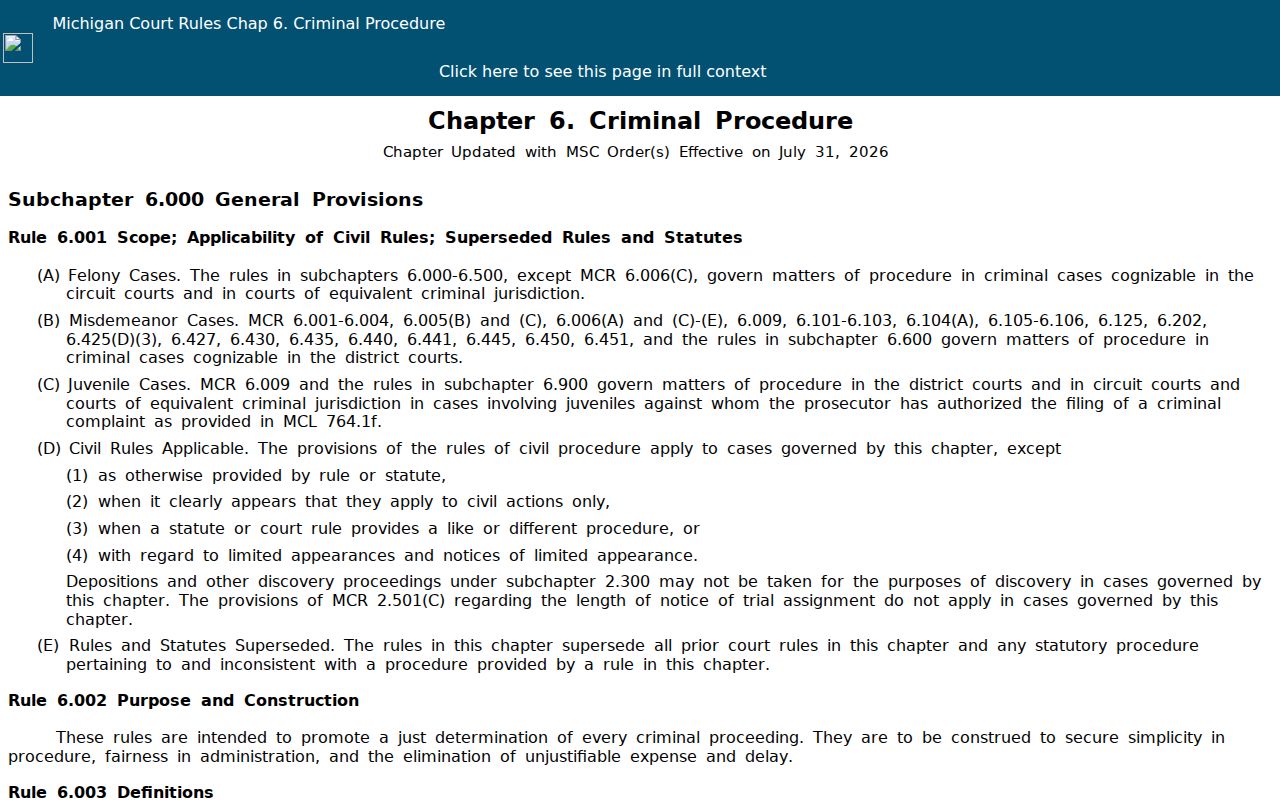 Michigan court rule page covering the 48-hour window and voluntary appearance rules for a Newaygo County bench warrant