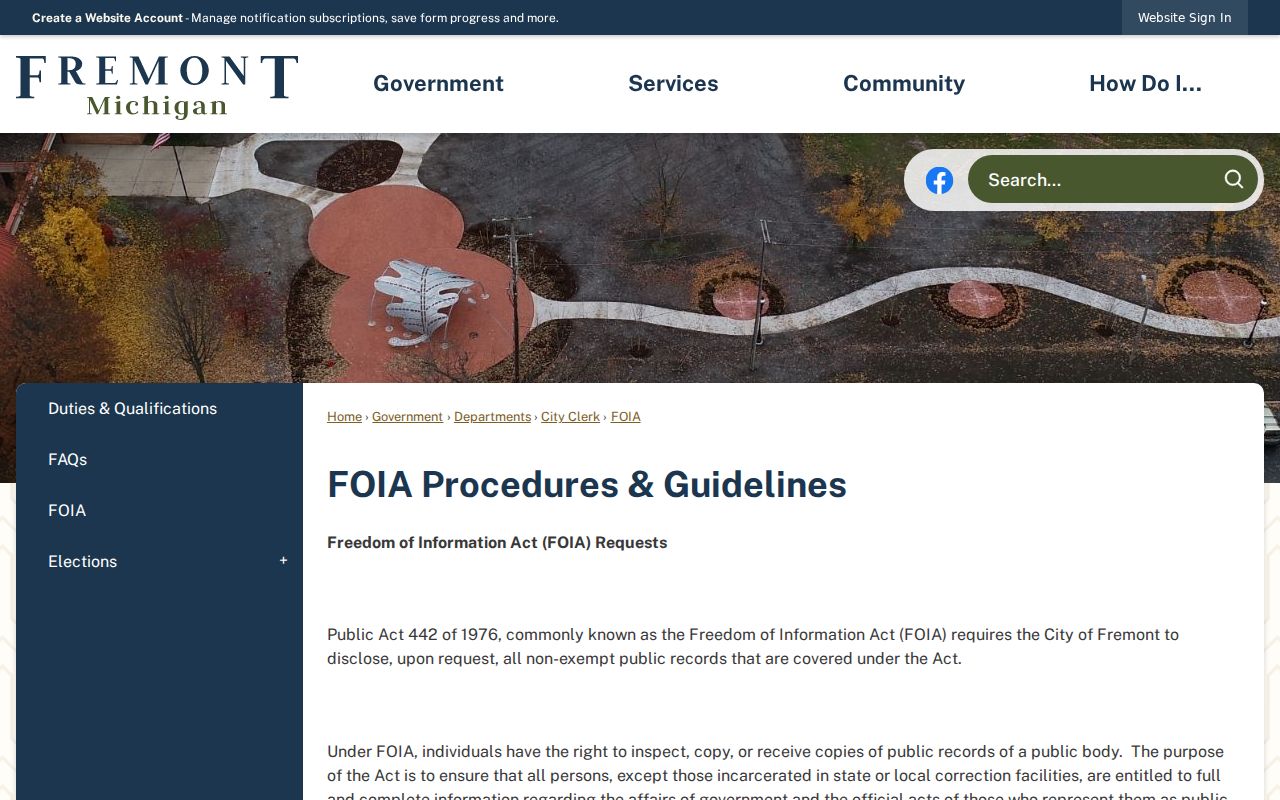 Fremont Police FOIA page used to request a police record related to a Fremont warrant search