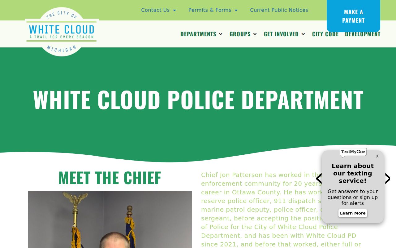 White Cloud police department and city hall page used for Newaygo County municipal warrant questions