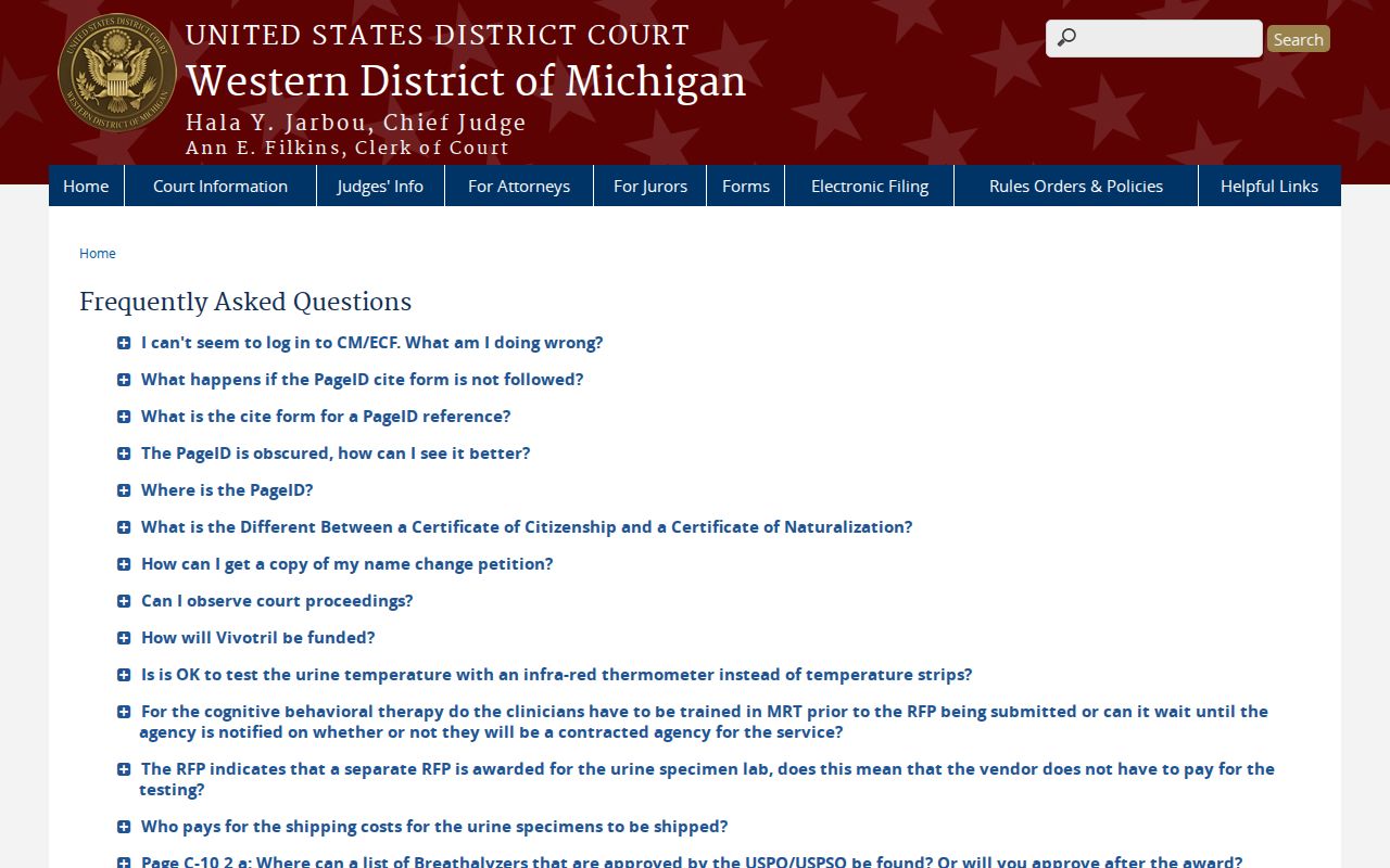 Federal court division map showing Newaygo County in the Western District of Michigan Grand Rapids division for federal warrant questions