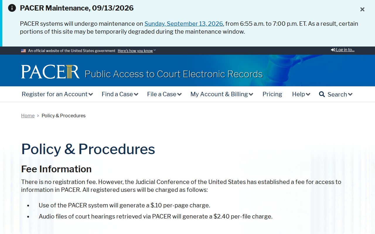 Federal court records policy and fee page that a Newaygo County federal arrest warrant search may use
